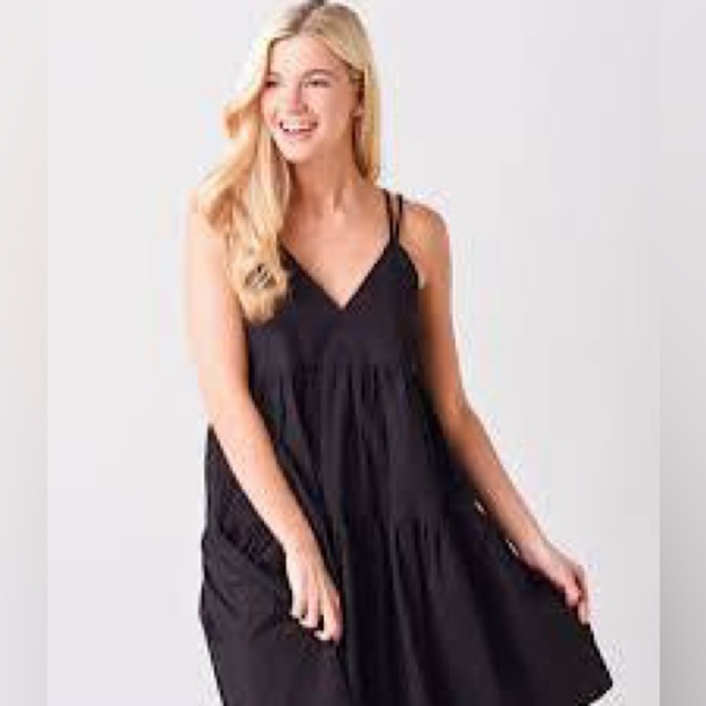 Deluc WOMEN'S HELENA Babydoll‎ DRESS Black tiered mini vacation boho beach SZ S